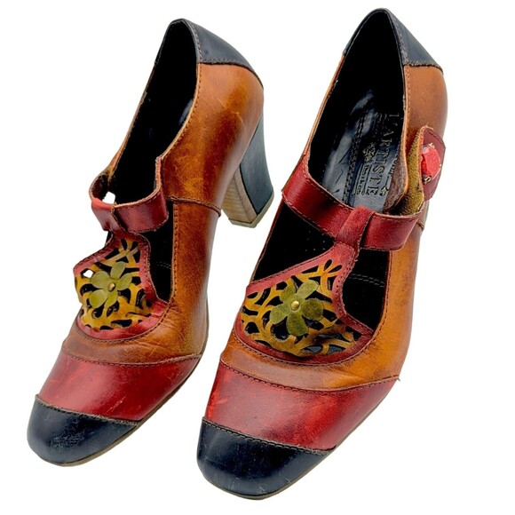 L'Artiste By Spring Step Jardin Shoes Red Black Retro Mary Jane sz40 US sz 9 9.5 - Picture 1 of 8